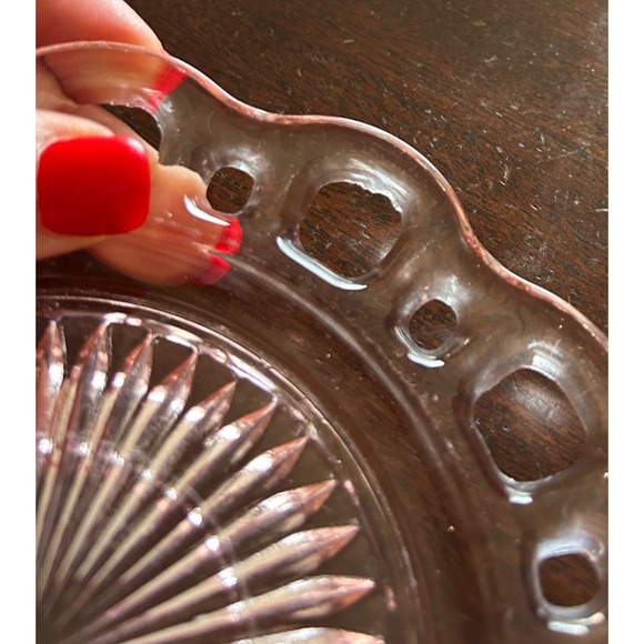 Set 3 Vintage 6" Pink Depression Dessert Bread Plate Old Colony Lace Open Edge - Picture 10 of 11